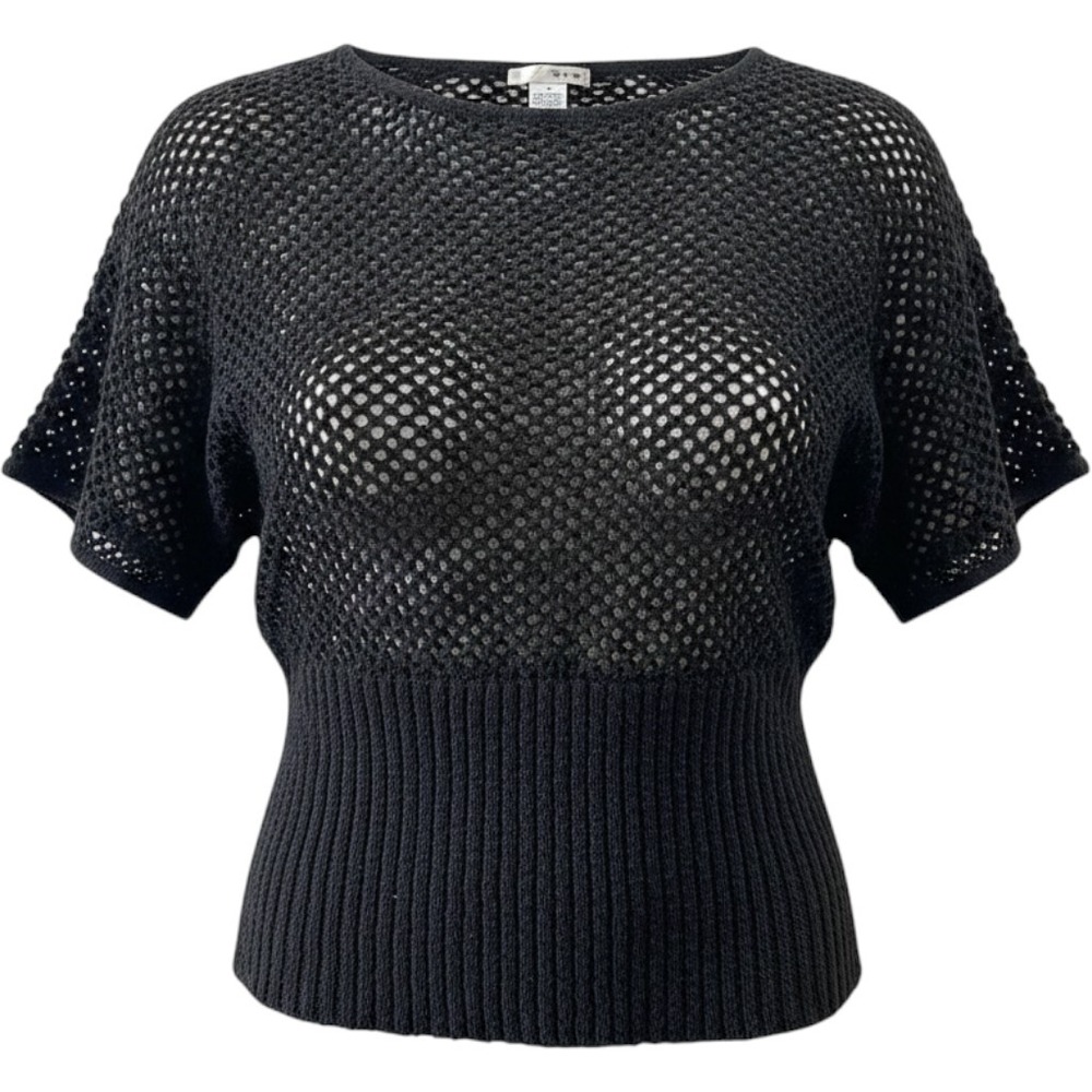 Vintage WD-NY Black Open Knit Mesh Dolman Top Size S Y2K Grunge Goth Ribbed‎